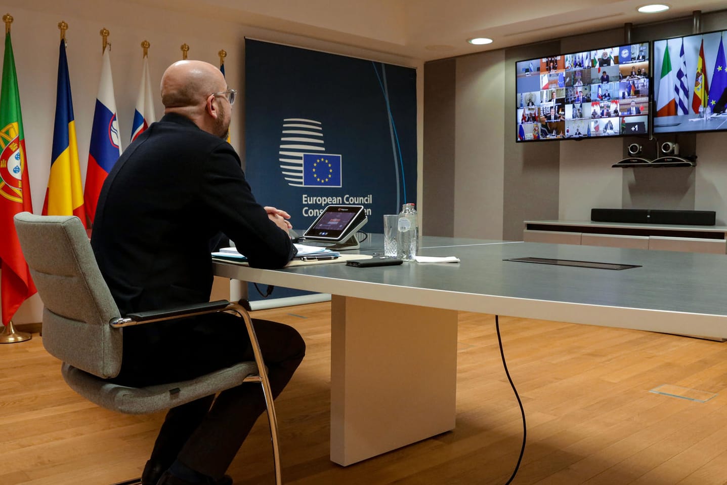 Charles Michel in Brüssel: Der Präsident des Europäischen Rates nimmt an einem der Video-Gipfel vom Donnerstag teil. onavirus - G20 Video-Gipfel