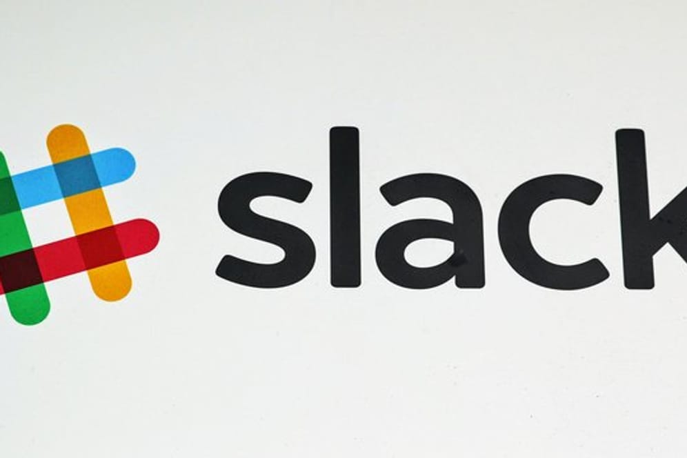 Das Slack-Logo, aufgenommen im Hauptquartier des Unternehmens in San Francisco.