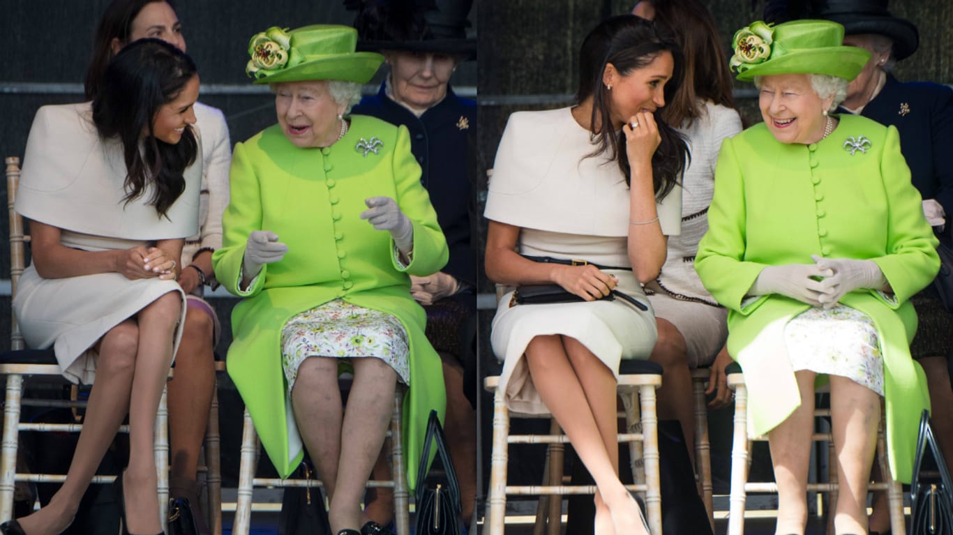 Kurz vergessen, dann doch wieder dran gedacht: Herzogin Meghan bei einem Termin mit der Queen im Juni 2018.