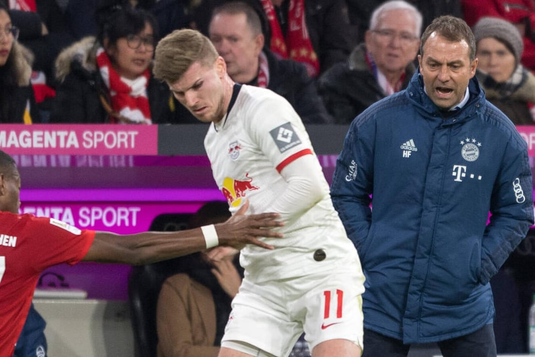 Timo Werner beim Spiel gegen den FC Bayern im Februar: Hansi Flick gilt als Fan des Leipziger Stürmers (Archivbild).