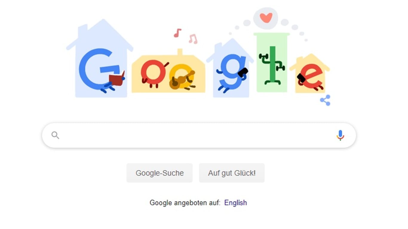 Das aktuelle Google-Doodle: Google fordert auf, zuhause zu bleiben