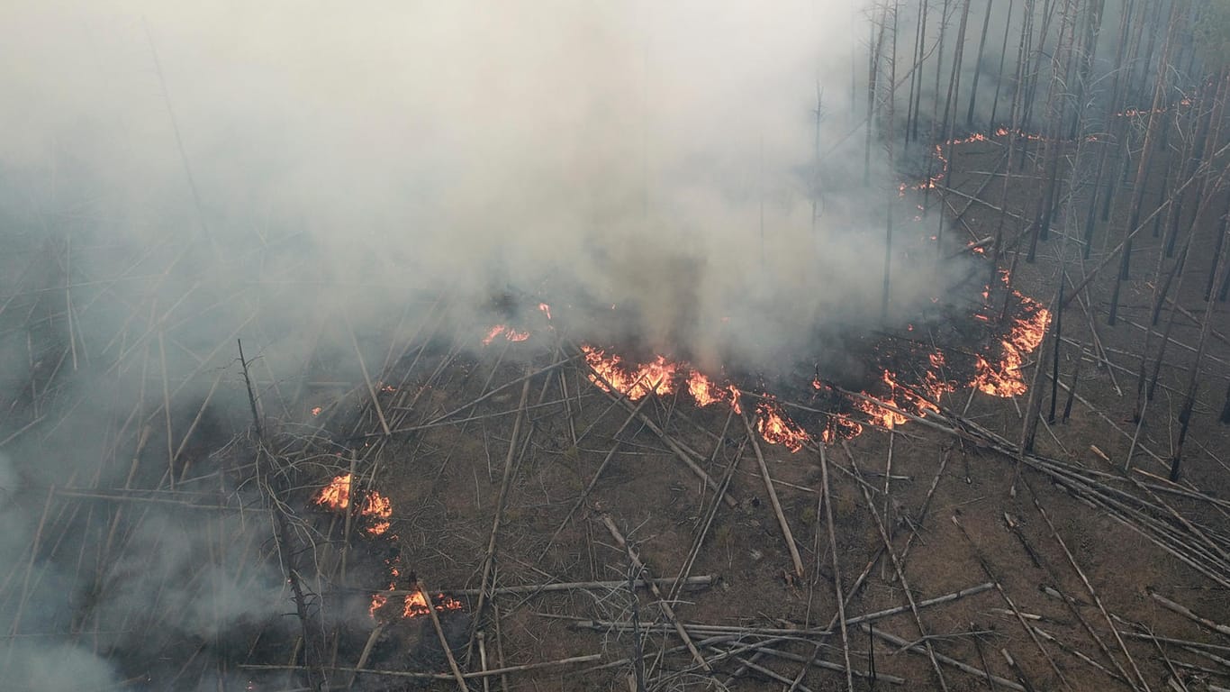 In der Sperrzone um Tschernobyl brennt ein Waldstück: Das Feuer setzte starke Radioaktivität frei.