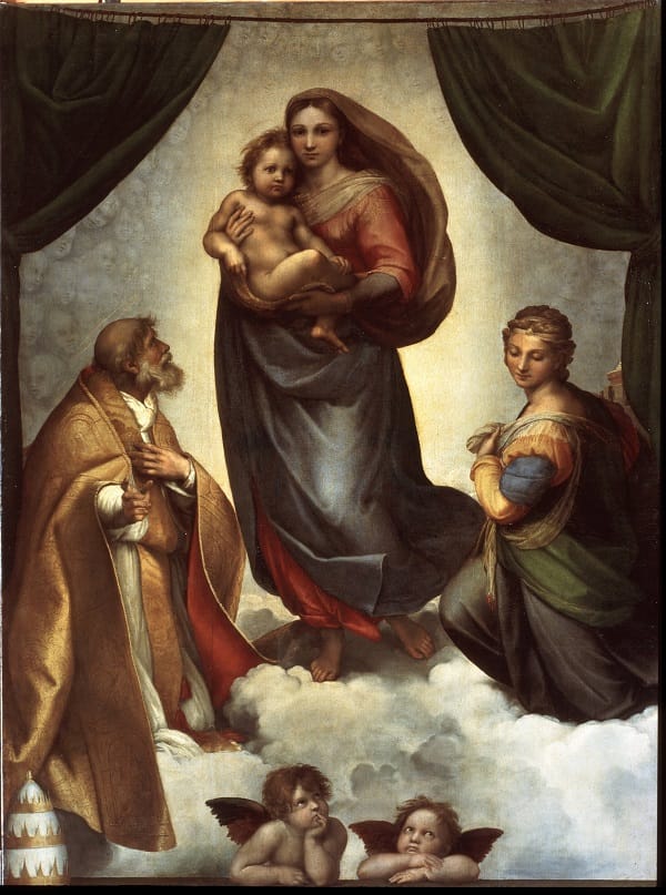 Raffael, Die Sixtinische Madonna, 1512/13, Öl auf Leinwand, 256 x 196 cm, Gemäldegalerie Alte Meister Dresden