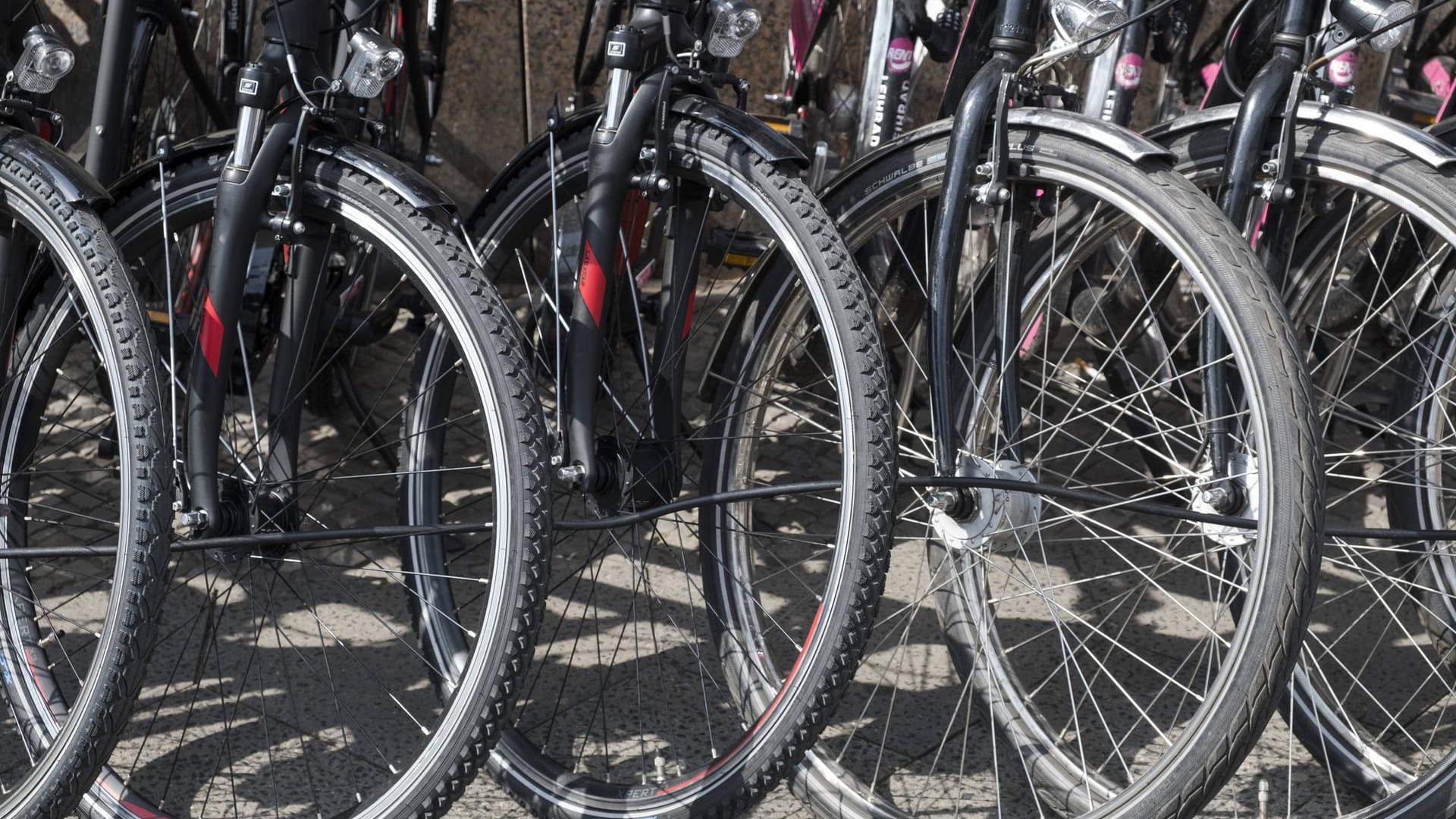 Fahrräder stehen vor einem Fahrradladen: Ein Mann hat in einem Bike-Shop sein altes Fahrrad wiedergefunden. Fahrräder stehen vor einem Fahrradladen: Ein Mann hat in einem Bike-Shop sein altes Fahrrad wiedergefunden.