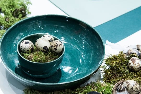 Schwarz-weiß oder schwarz-braun gesprenkelt: Hersteller ASA Selection inszeniert Wachteleier als Deko auf dem Ostertisch.