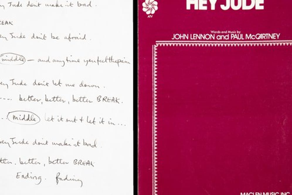 Der Liedtext für den Beatles-Hit "Hey Jude", der von Paul McCartney handgeschrieben wurde.