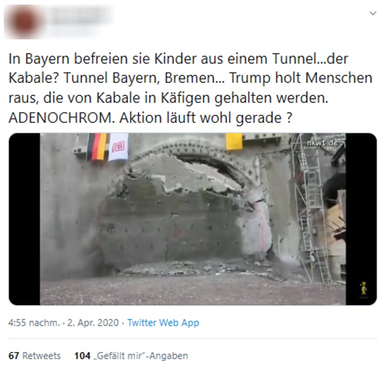 Festakt: Eine Szene aus einem Tunneldurchbruch wird zum Beleg dafür, dass aus einem bayerischen Tunnel Kinder aus den Händen der satanistischen Elite gerettet werden.