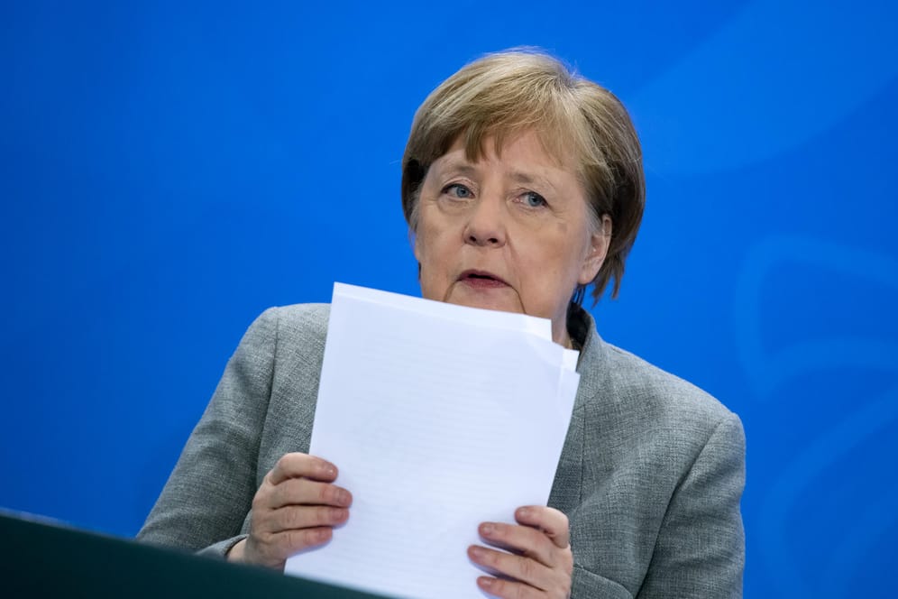 Angela Merkel bei Pressekonferenz im Bundeskanzleramt