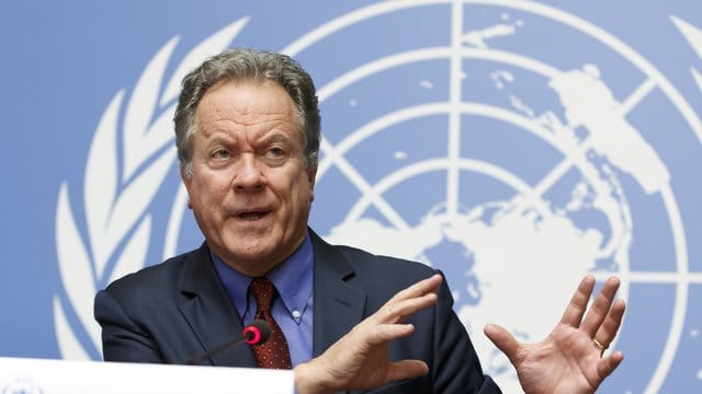 WFP-Chef David Beasley Ende 2018 während einer Pressekonferenz am europäischen Hauptsitz der Vereinten Nationen in Genf. WFP-Chef David Beasley Ende 2018 während einer Pressekonferenz am europäischen Hauptsitz der Vereinten Nationen in Genf.