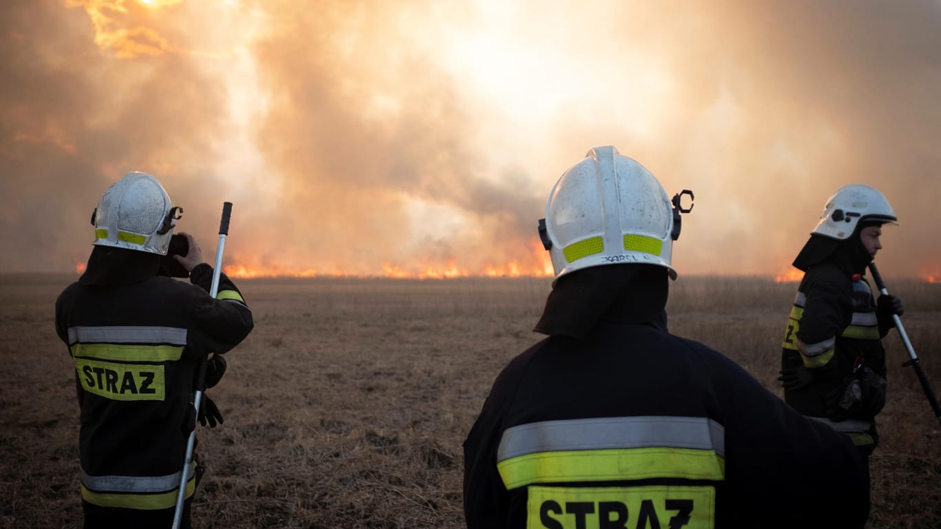 Einsatzkräfte im Biebrza-Nationalpark: In dem Park im Nordosten von Polen hat ein Feuer eine Fläche von rund 6.000 Hektar erfasst.
