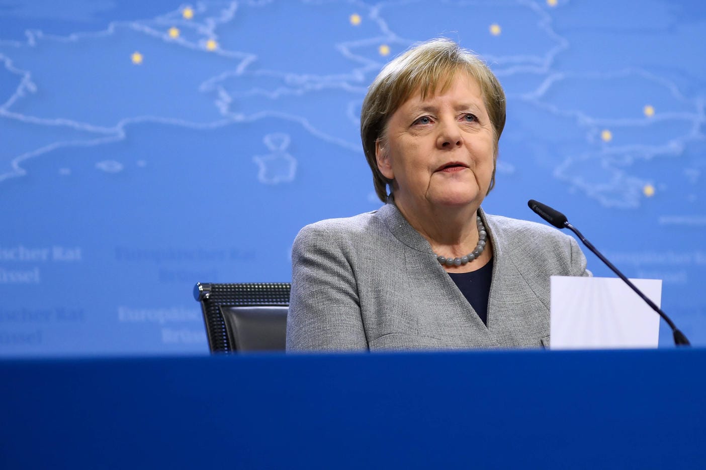 (200222) -- BRUSSELS, Feb. 22, 2020 -- German Chancellor Angela Merkel attends a press conference after a special meetin