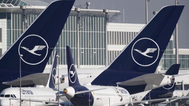 Das Logo der Lufthansa auf Heckflügeln der Flugzeuge