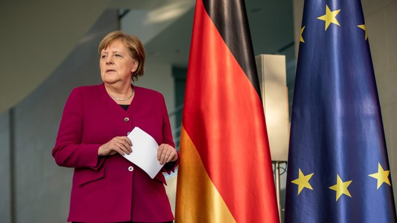 Bundeskanzlerin Merkel bei einer Pressekonferenz nach dem EU-Videogipfel.