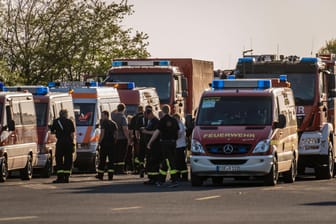 Feuerwehrleute in der Deutsch-Niederländischen Grenzregion bei Niederkrüchten-Elmpt: Seit Tagen kämpfen Einsatzkräfte hier gegen Wald- und Heidebrände.
