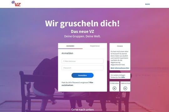 Ein Screenshot von der Anmeldeseite von VZ: Aus StudiVZ ist VZ geworden.