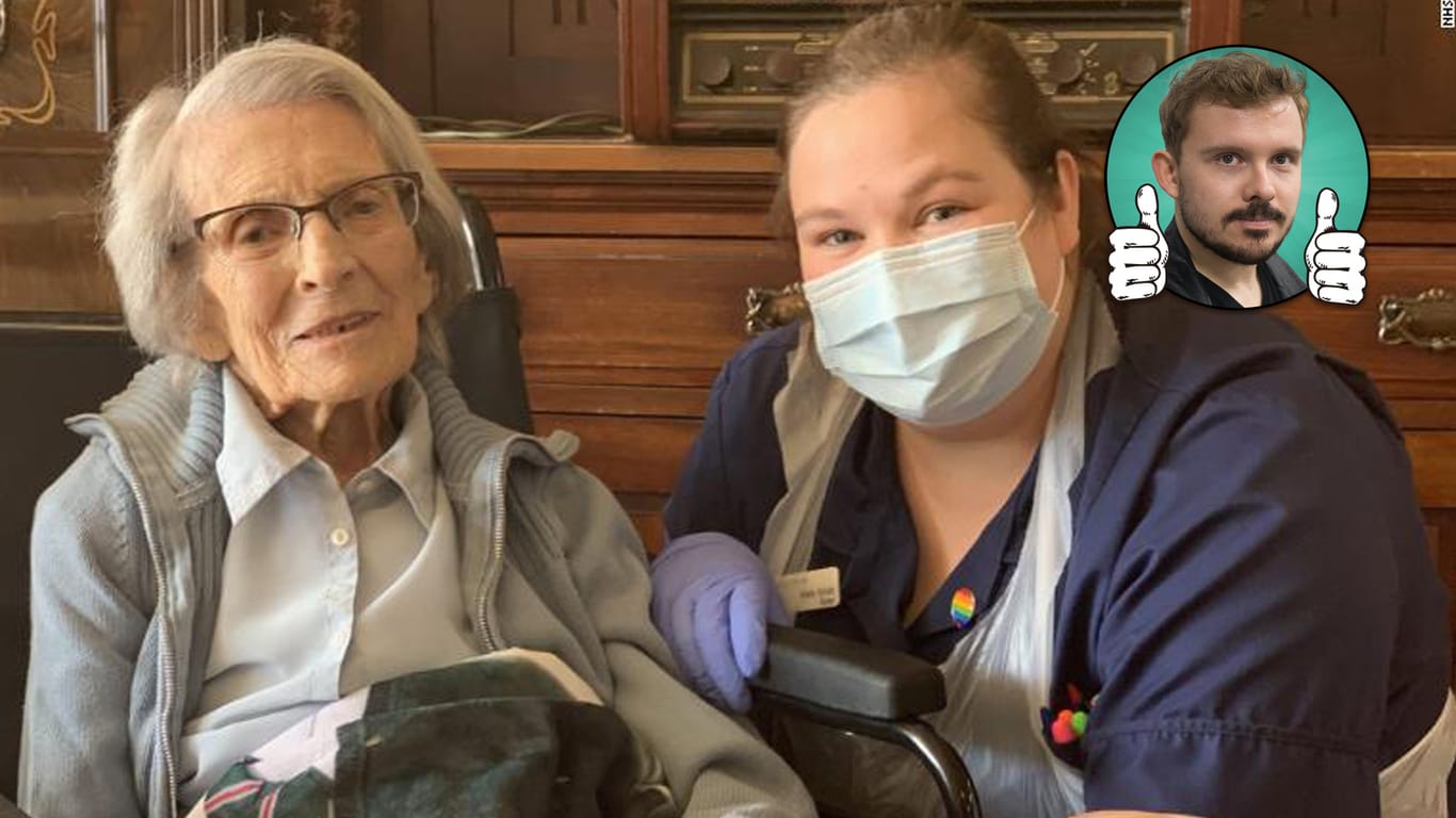 Connie Titchen mit einer Krankenschwester: Ein ganzes Land sorgte sich um das Schicksal der 106-Jährigen.