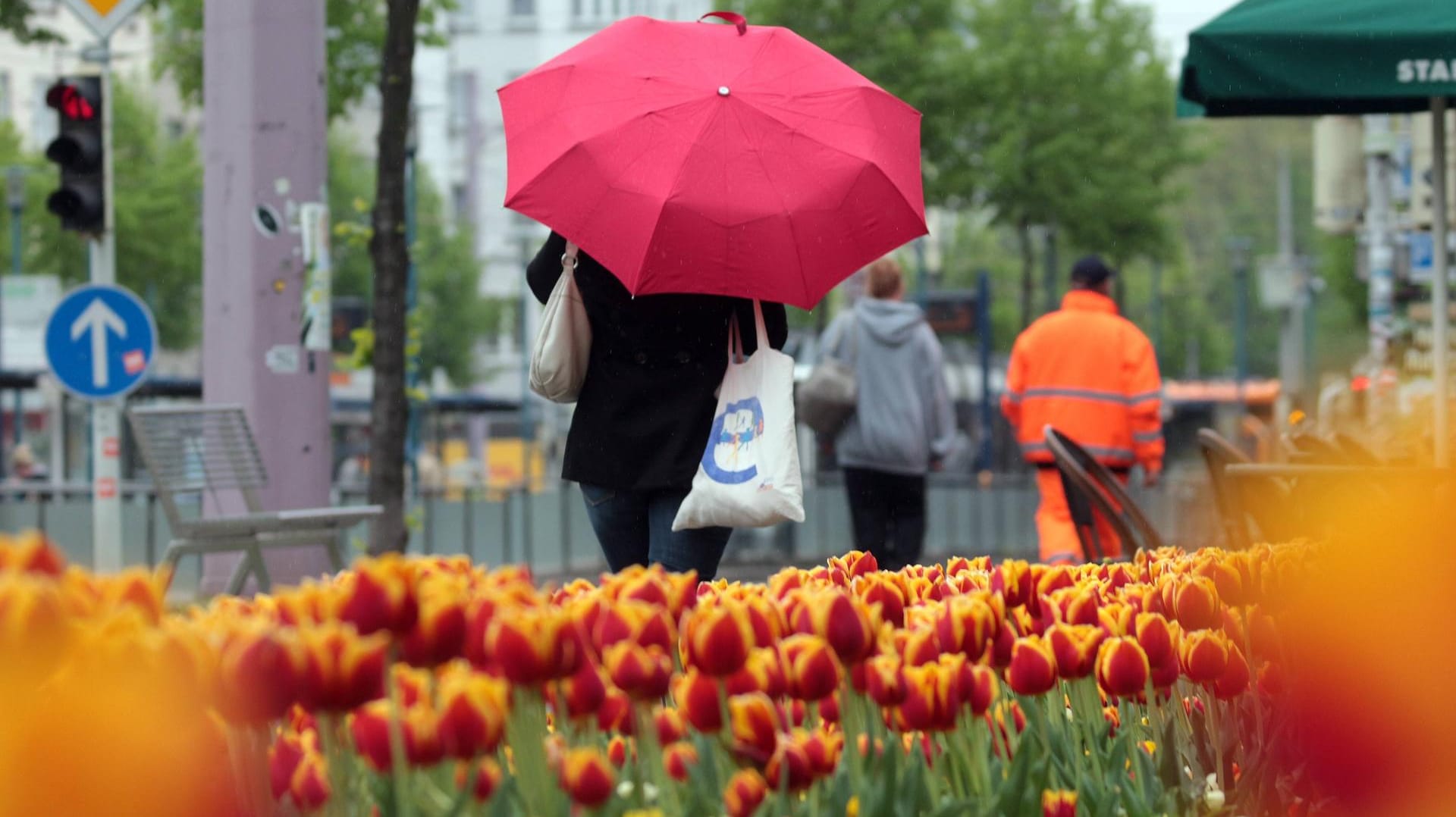 Aprilwetter: Eine Frau spaziert mit Regenschirm. (Archivbild) Aprilwetter: Eine Frau spaziert mit Regenschirm. (Archivbild)