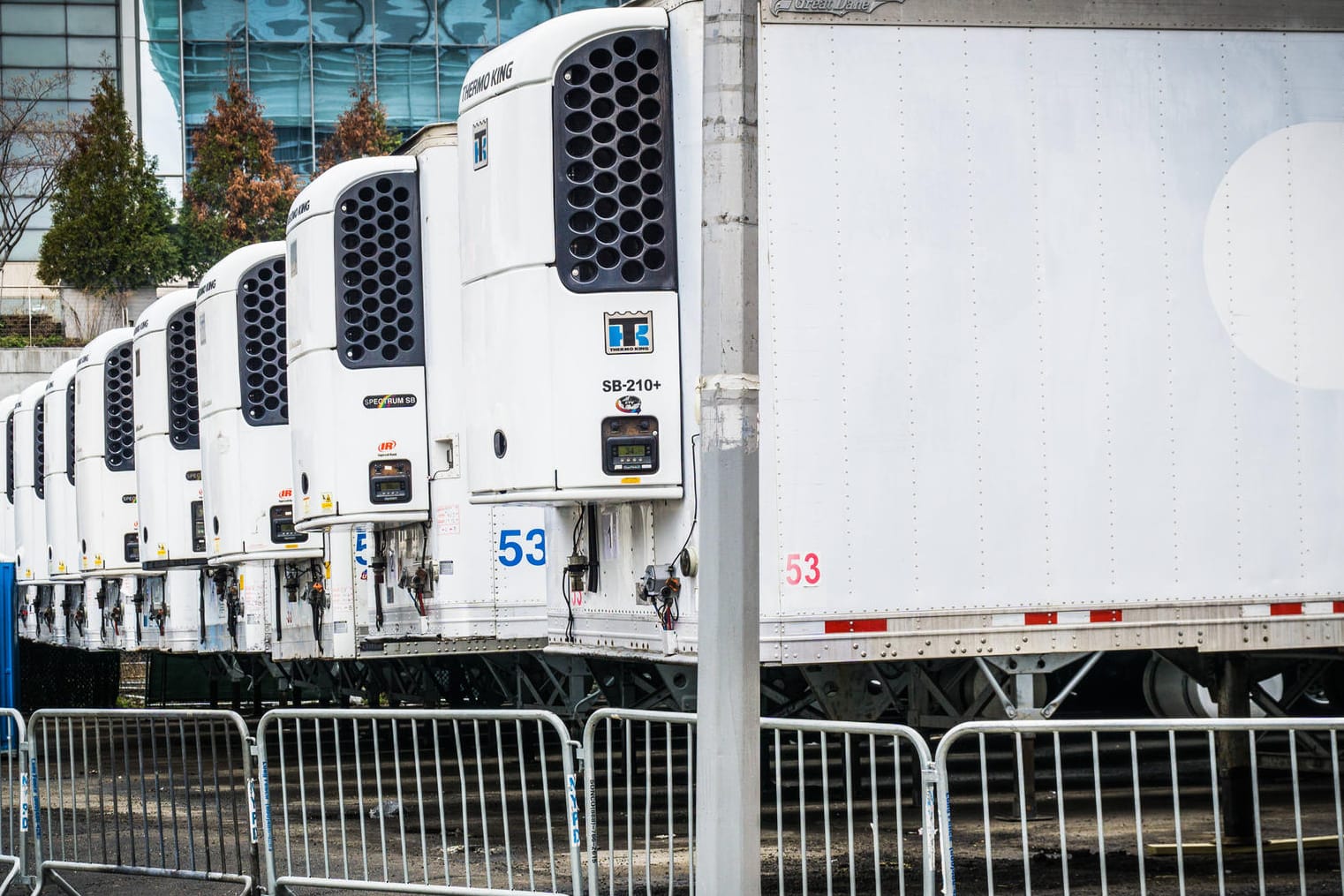 Kühllaster vor einem New Yorker Krankenhaus: In den Leichenhäusern wird der Platz knapp, auch bei einem Bestatter wurden Leichen in Transportern gefunden – teils ungekühlt.