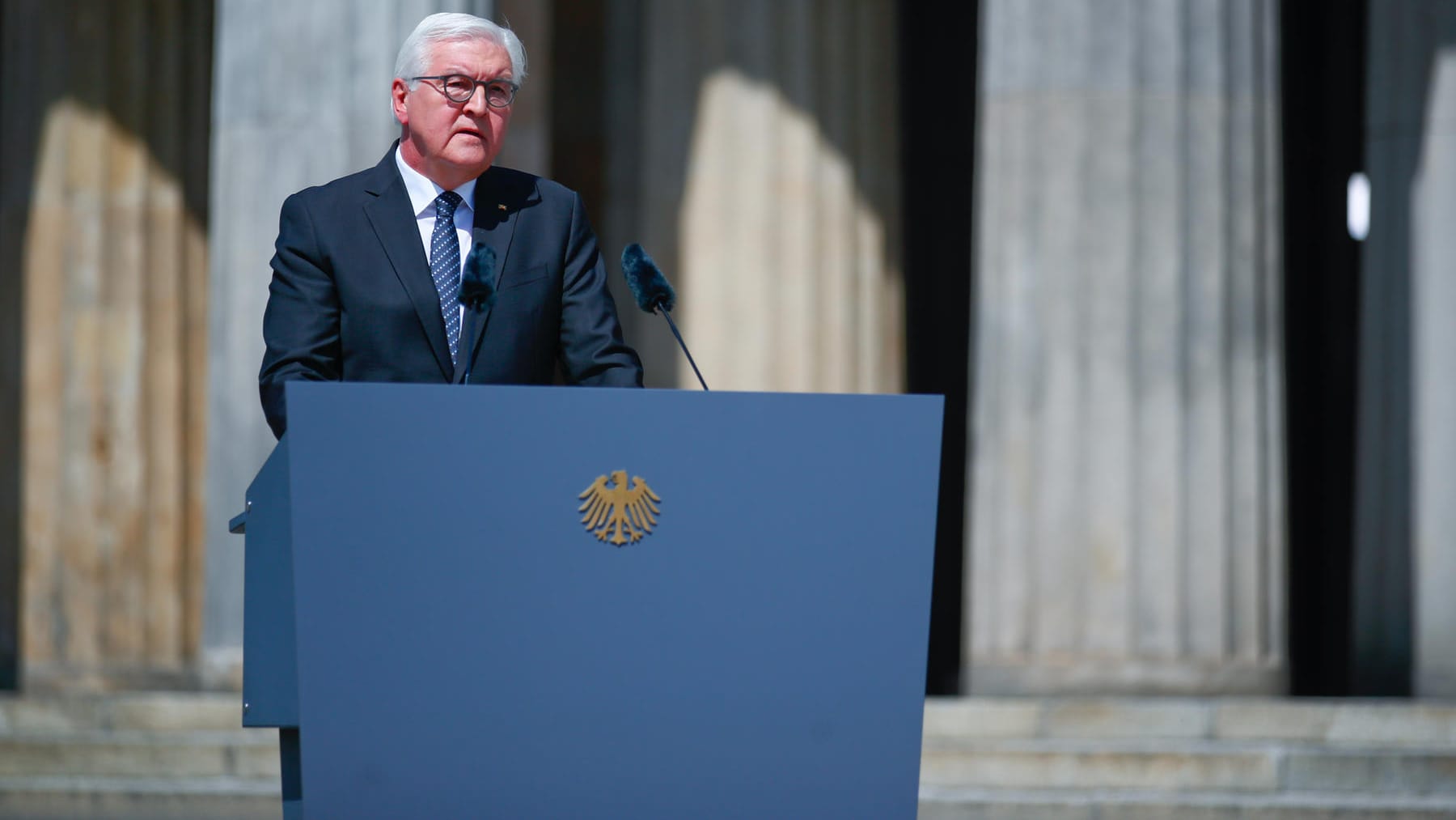 Sichtlich bewegt: Bundespräsident Steinmeier bei seiner Rede zum 75. Jahrestag des Endes des Zweiten Weltkriegs.