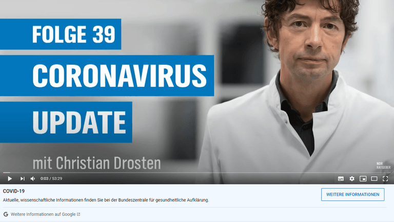 Unter jedem Video zum Thema Coronavirus erscheint seit Neuestem ein Button, der auf die Seite der Bundeszentrale für gesundheitliche Aufklärung führt.