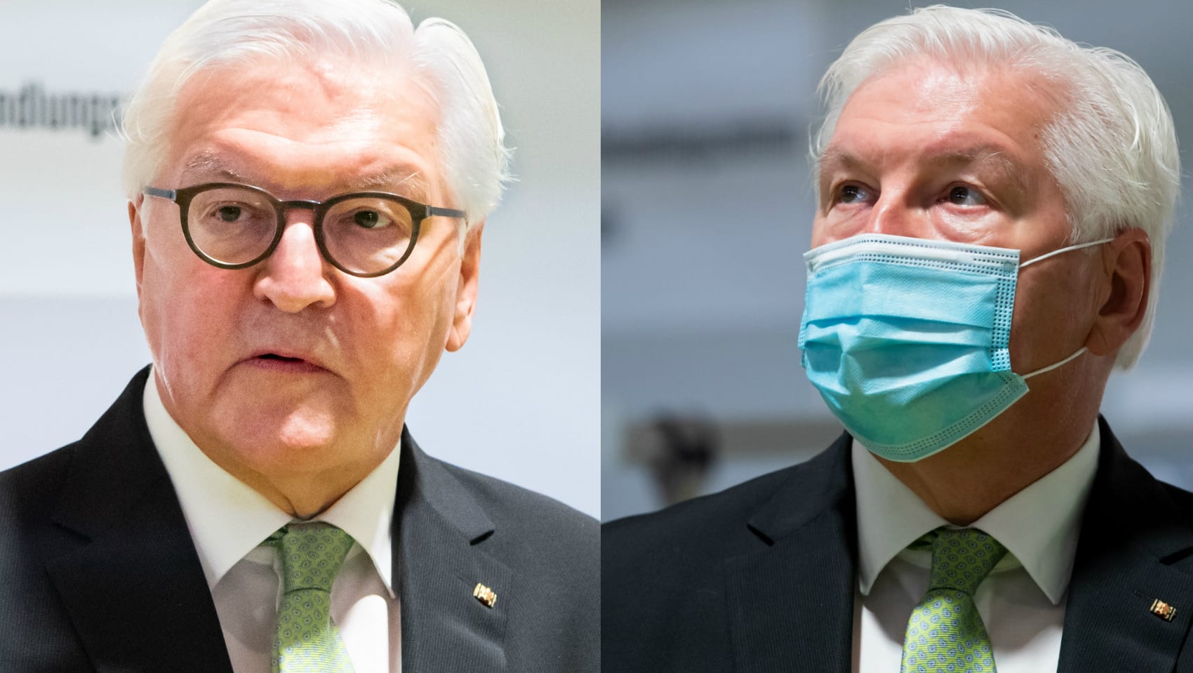 Steinmeier mit und Steinmeier ohne: Bei dem Besuch des Bundespräsidenten in einer Corona-Notfallambulanz nahm der Bundespräsident nach einem Rundgang mit Gesprächen die Maske ab. Ein Video der Szene sorgt nun für Aufregung.