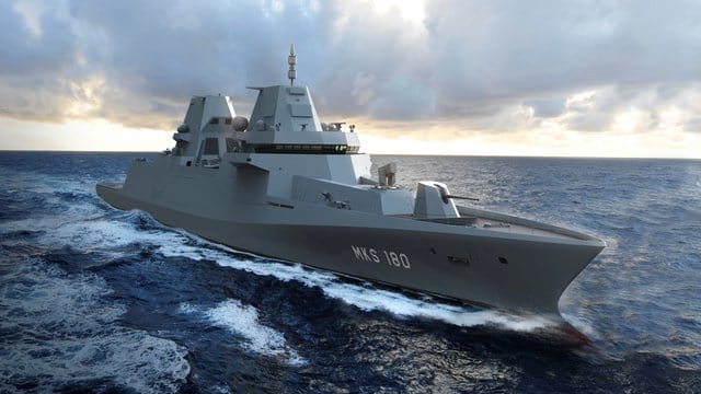 Eine Computersimulation des Mehrzweckkampfschiffes "MKS 180": Vier Exemplare sollen nun in Hamburg entstehen.