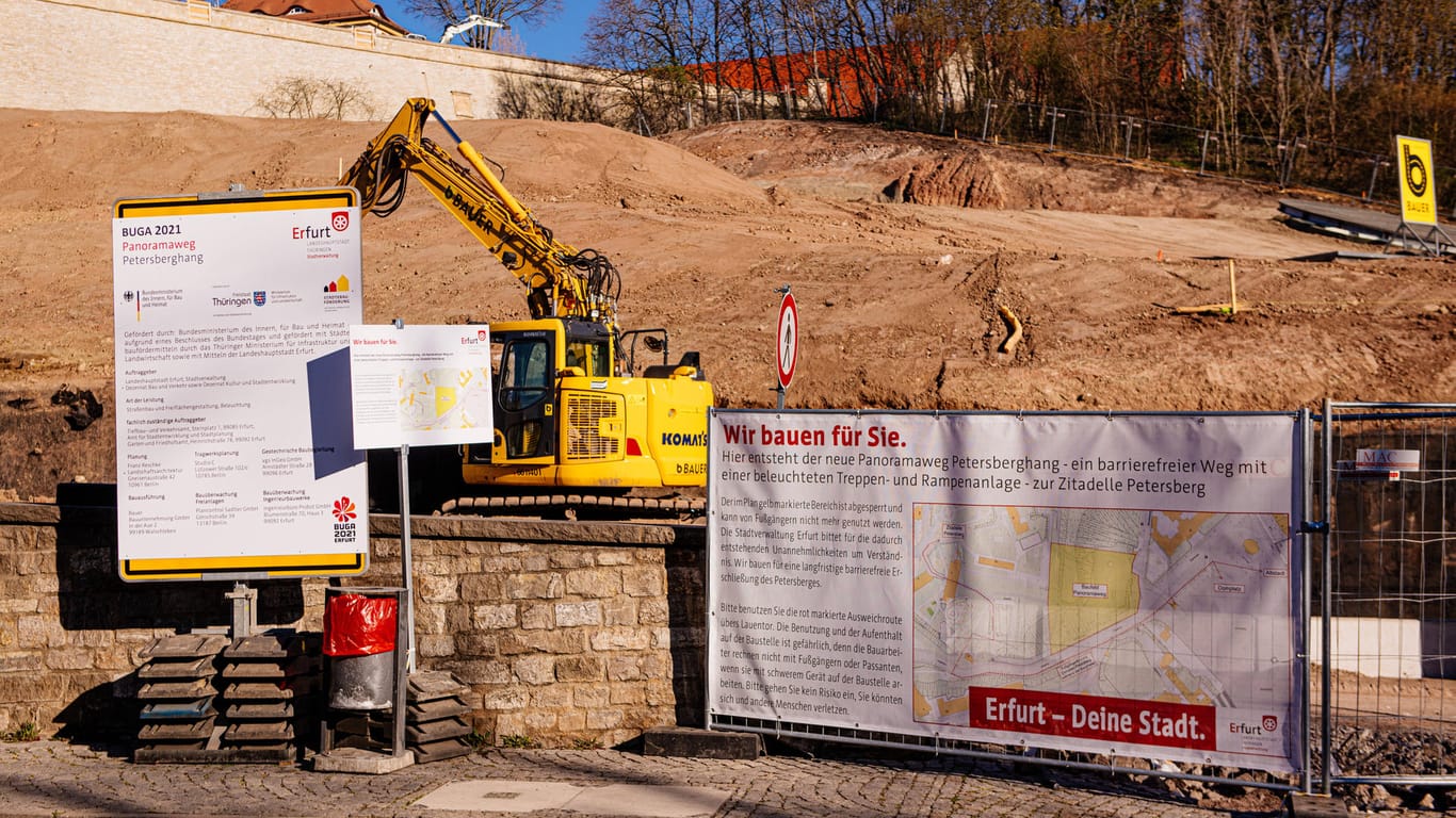 Buga-Baustelle am Petersberg in Erfurt: Die Bundesgartenschau soll wie geplant im April 2021 eröffnen.
