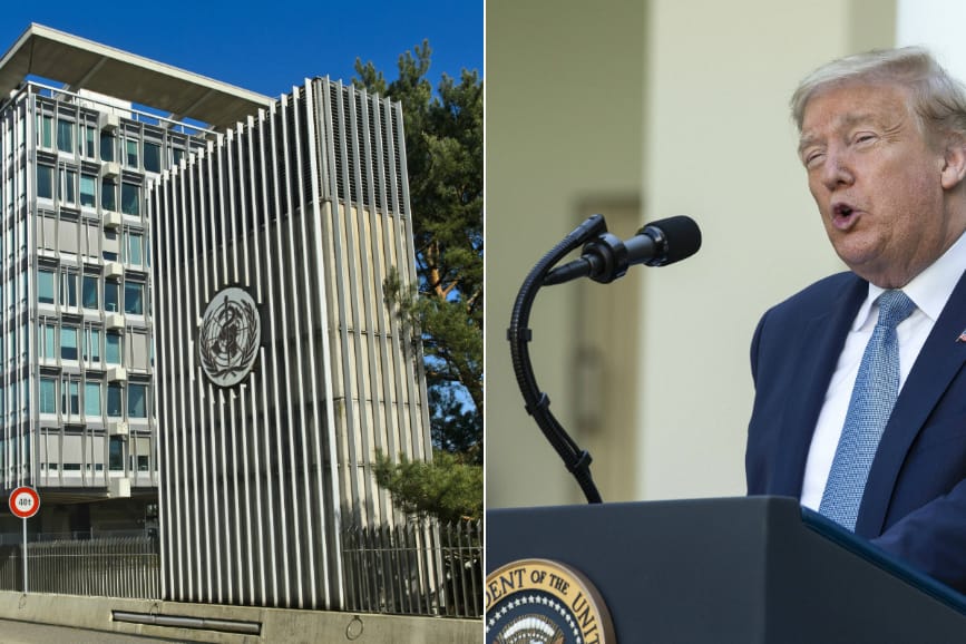 Das WHO-Gebäude in Genf und US-Präsident Trump: Die USA wollen nun doch wieder Beiträge zahlen.