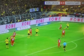 Der TV-Sender Sky zeigt beim Spiel Karlsruher SC gegen Darmstadt 98 die falschen Bilder (Screenshot Sky)