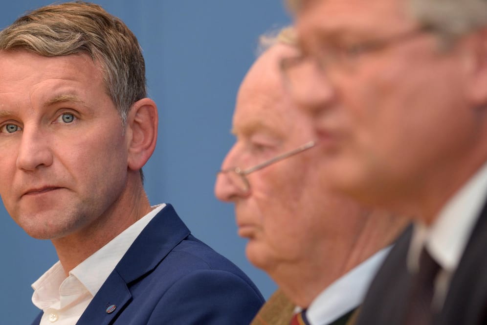Björn Höcke neben Alexander Gauland und Jörg Meuthen: Ende April löste sich der ultrarechte "Flügel" der AfD auf – doch damit sind die Ultrarechten selbst nicht verschwunden. (Archivbild)