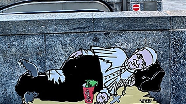 Streetart mit Papst Franziskus in Mailand.