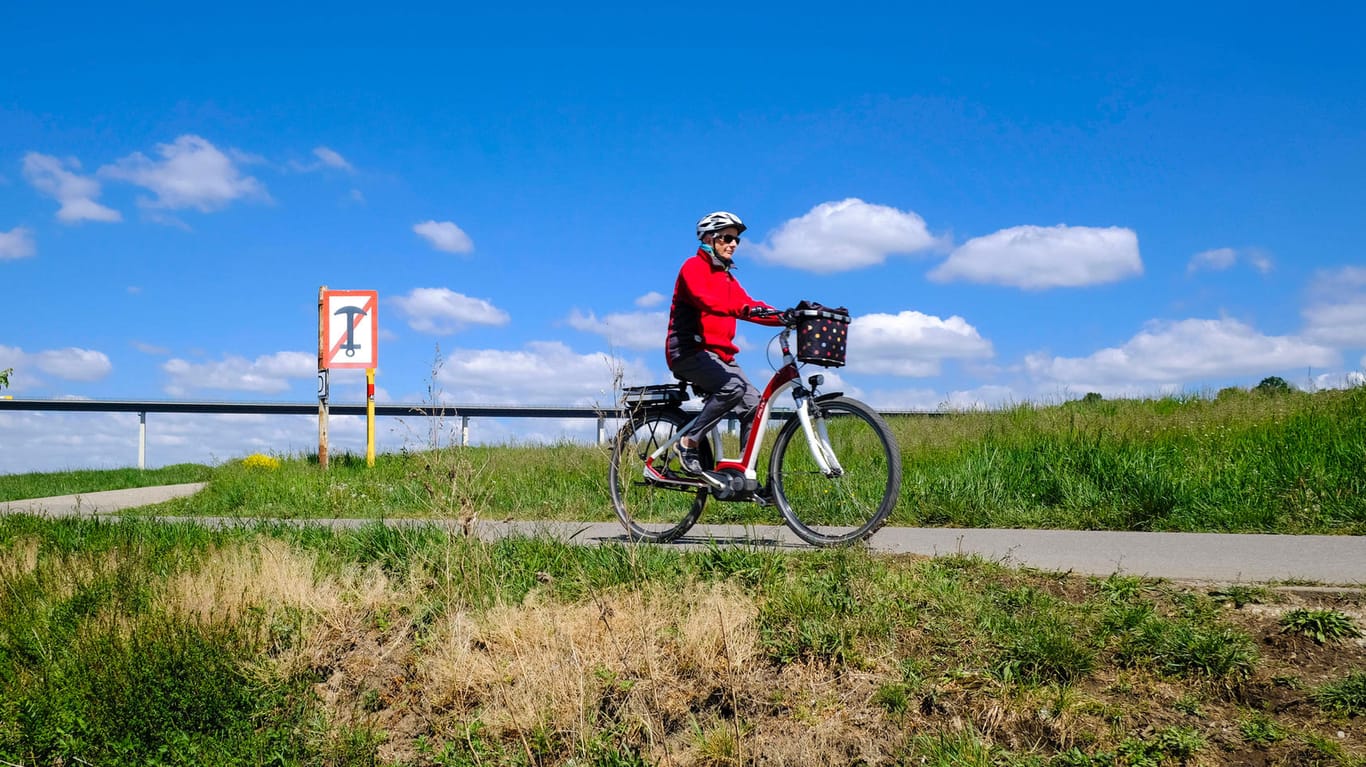 Ein E-Bike-Fahrer (Symbolbild): Zwei Tage lang musste ein 70-Jähriger hilflos in einem Wald in Mecklenburg-Vorpommern nach einem Sturz mit seinem E-Bike ausharren.