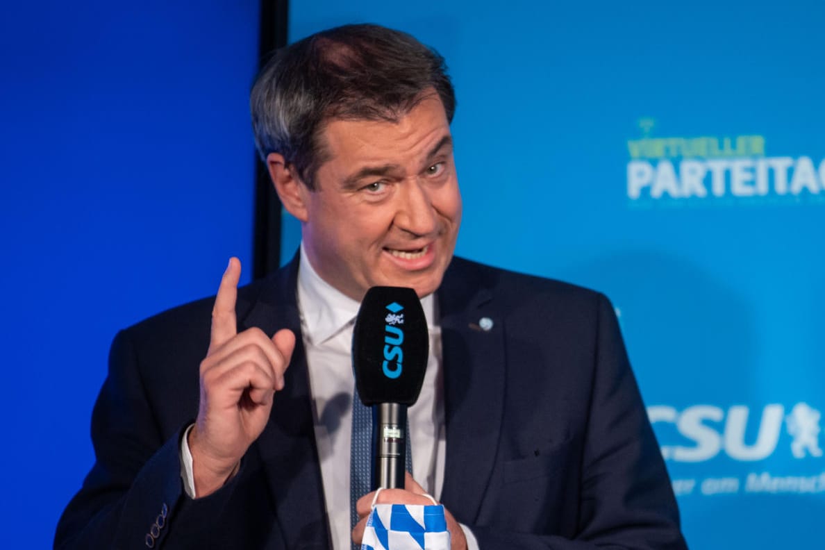 Markus Söder beim virtuellen CSU-Parteitag: Plädiert für eine Obergrenze bei der Staatsverschuldung wegen der Corona-Krise.