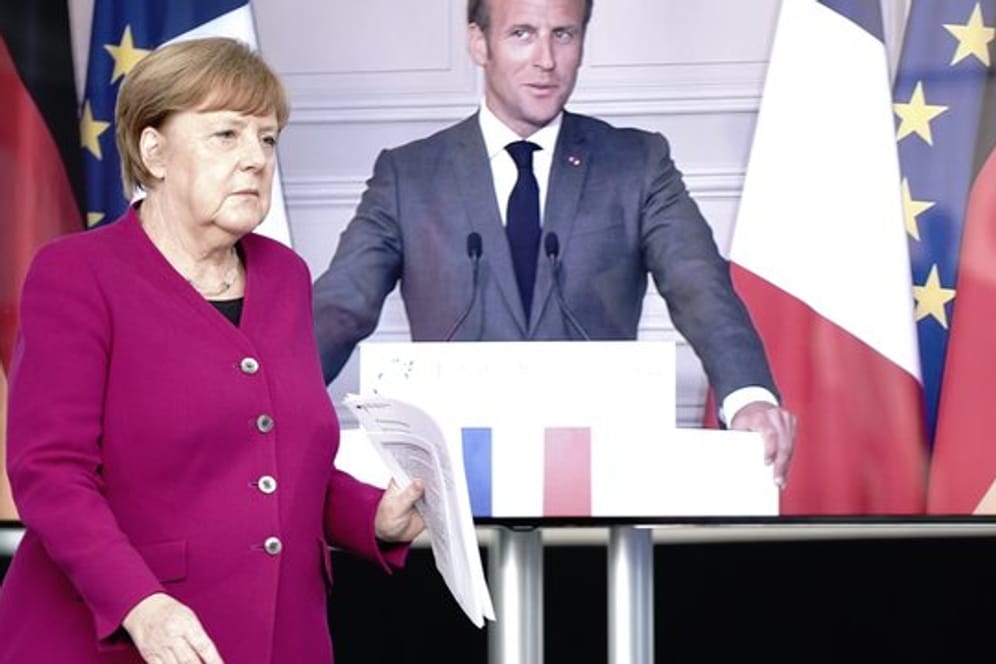 Bundeskanzlerin Angela Merkel (CDU) und Frankreichs Präsident Emmanuel Macron während ihrer Pressekonferenz am vergangenen Montag.