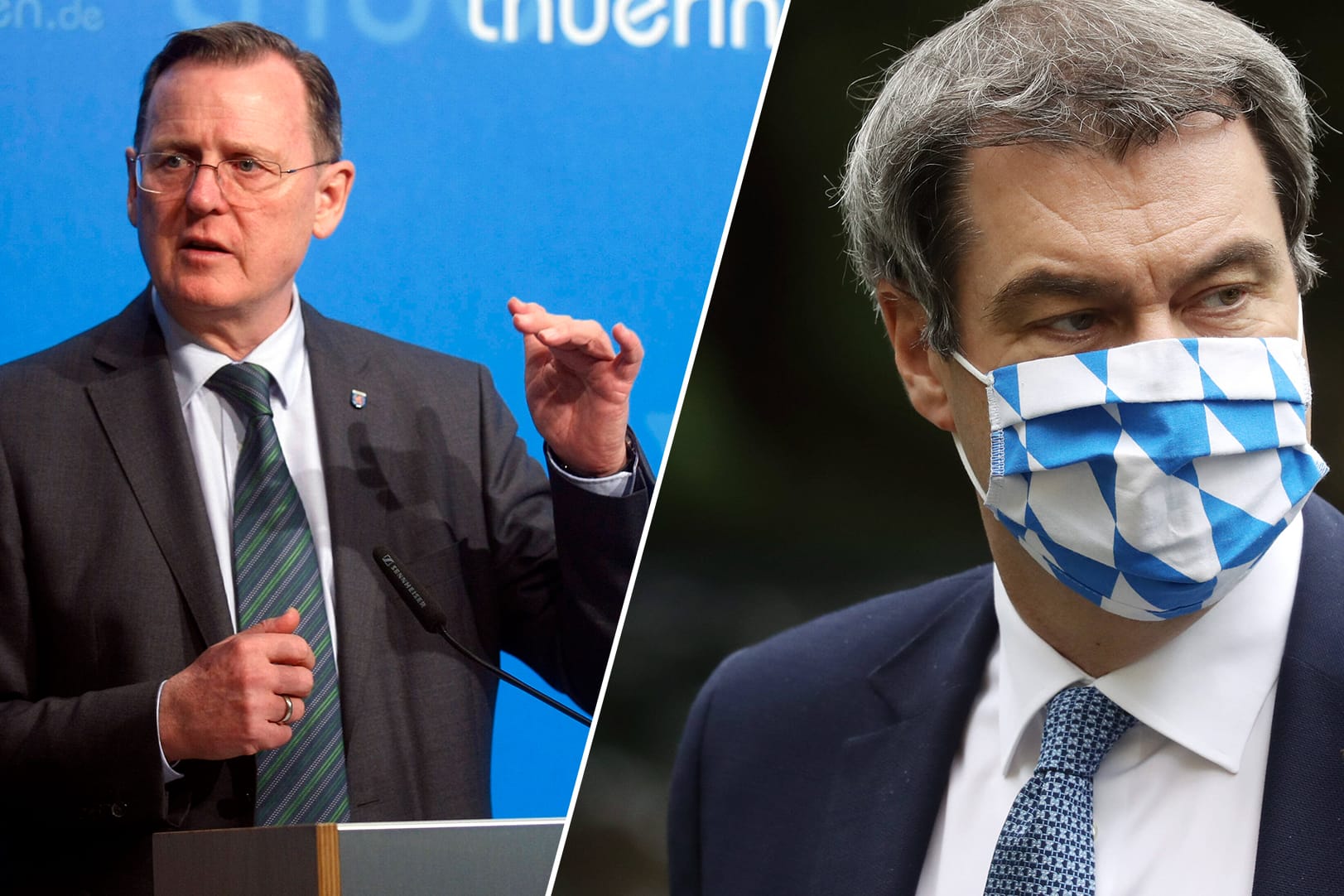 Bodo Ramelow (l) und Markus Söder (r): Die Ministerpräsidenten werden sich bei den Corona-Beschränkungen nicht einig.