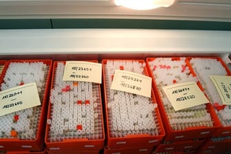 Im Molekularbiologischen Institut für Virologie am Universitätsklinikum Leipzig liegen Serenproben in einer Kühlbox.