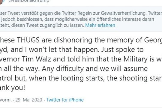 Twitter hat noch einen weiteren Tweet von Donald Trump mit einem Warnhinweis versehen.