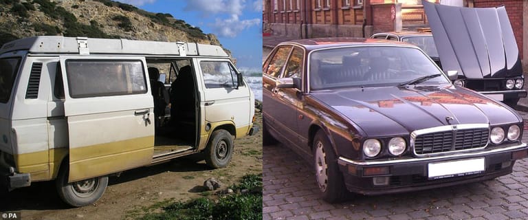 VW T3 Westfalia und Jaguar XJR 6: Mit diesen Fahrzeugen war der Mordverdächtige im Raum Lagos in Portugal unterwegs, als Maddie verschwand. Der Mann lebte zu dieser Zeit von Gelegenheitsjobs und Einbrüchen, so die Polizei. Den VW-Bus hatte er geliehen, der Halter wird nicht verdächtigt.