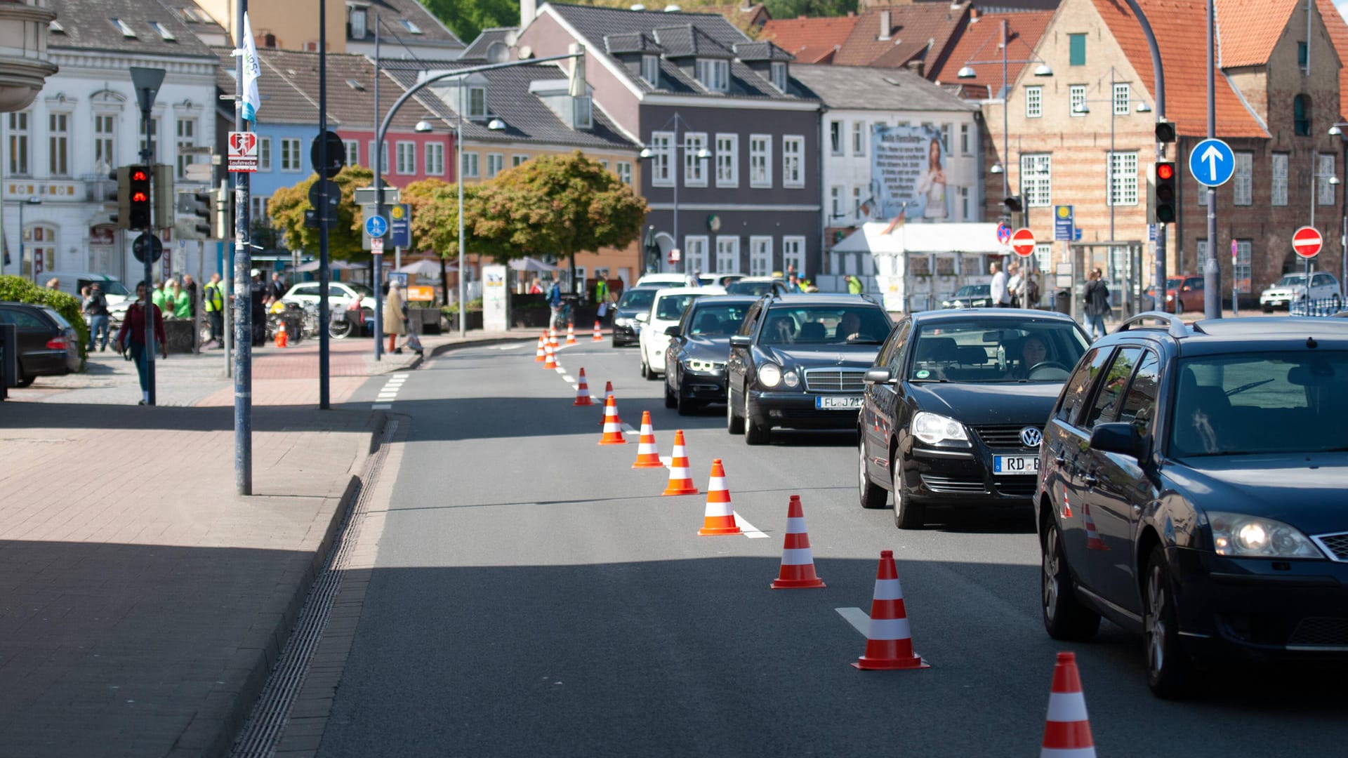 Eine Pop-up-Bikelane in Flensburg: Stuttgart bekommt nun auch eine temporäre Fahrradspur.