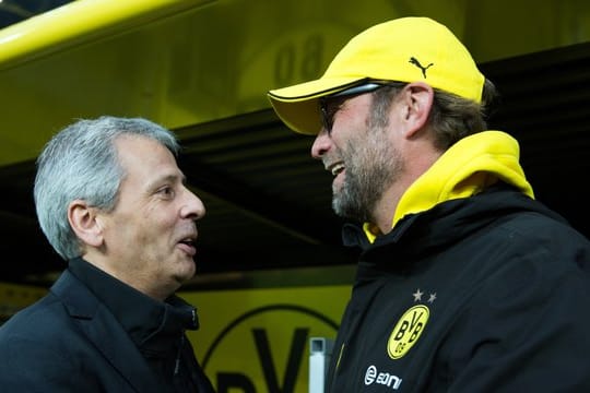 Jürgen Klopp (r) hält Lucien Favre "für einen guten Trainer": Begegnung 2014.