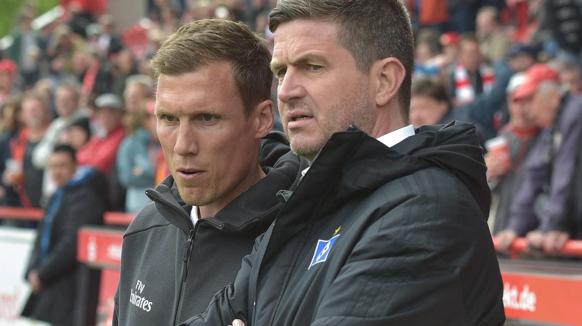 Ex-HSV-Trainer Hannes Wolf (l.) mit Ex-HSV-Sportvorstand Ralf Becker: Für beide war zum Ende der Saison 2018/2019 Schluss in Hamburg.