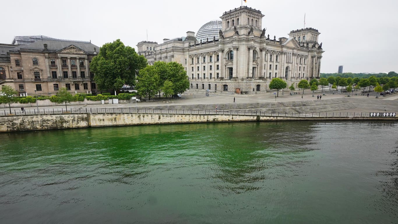 Aktion von Extinction Rebellion in Berlin: Die Spree wurde mit Uranin giftgrün gefärbt.