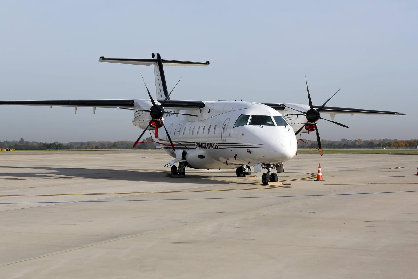 Ein Flugzeug auf dem Vorfeld des Flughafens Karlsruhe/Baden-Baden: Auf dem Gelände des Airports hat ein Brautpaar seine Hochzeit gefeiert.