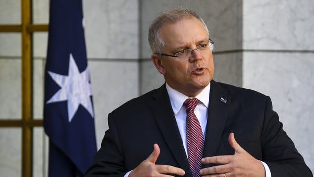 Australiens Premier Scott Morrison am Donnerstag während einer Pressekonferenz im Parlamentsgebäude in Canberra. Australiens Premier Scott Morrison am Donnerstag während einer Pressekonferenz im Parlamentsgebäude in Canberra.