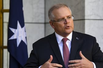 Australiens Premier Scott Morrison am Donnerstag während einer Pressekonferenz im Parlamentsgebäude in Canberra.