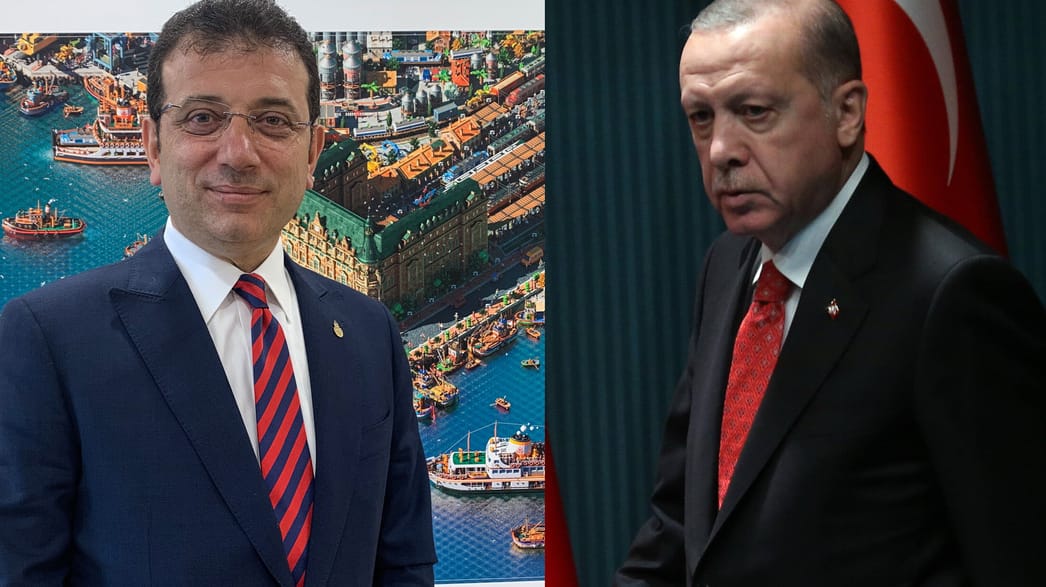 Politische Rivalen in der Türkei: Der Istanbuler Bürgermeister Ekrem Imamoglu und der türkische Präsident Recep Tayyip Erdogan. Politische Rivalen in der Türkei: Der Istanbuler Bürgermeister Ekrem Imamoglu und der türkische Präsident Recep Tayyip Erdogan.