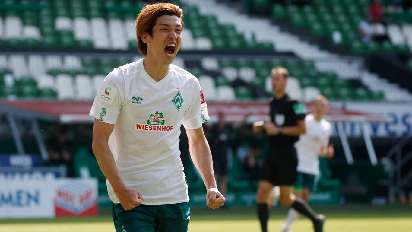 Pure Freude: Yuya Osako traf gegen Köln doppelt und rettete sich mit Werder in die Relegation.