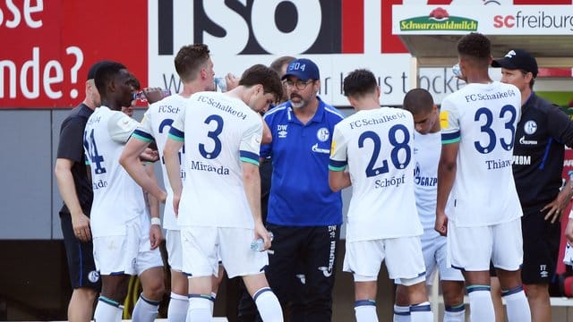 Waren in der Rückrunde "nicht mehr konkurrenzfähig": Die Schalker um Trainer David Wagner (M. Waren in der Rückrunde "nicht mehr konkurrenzfähig": Die Schalker um Trainer David Wagner (M.