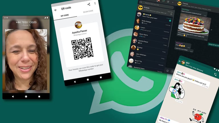 Eine Fotomontage mit den neuen WhatsApp-Funktionen: Der Messenger erhält neue Features.