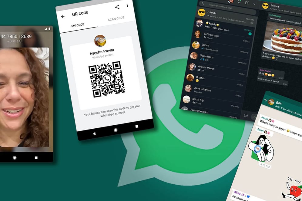 Eine Fotomontage mit den neuen WhatsApp-Funktionen: Der Messenger erhält neue Features.